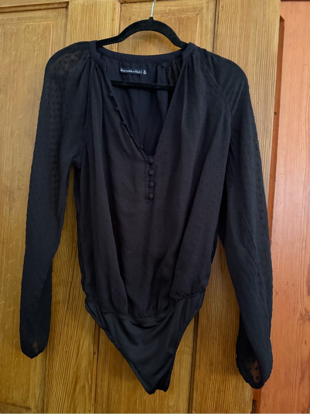 3/$25 ✨ Abercrombie & Fitch Black Swiss Dot Long Sleeve Bodysuit Size Medium